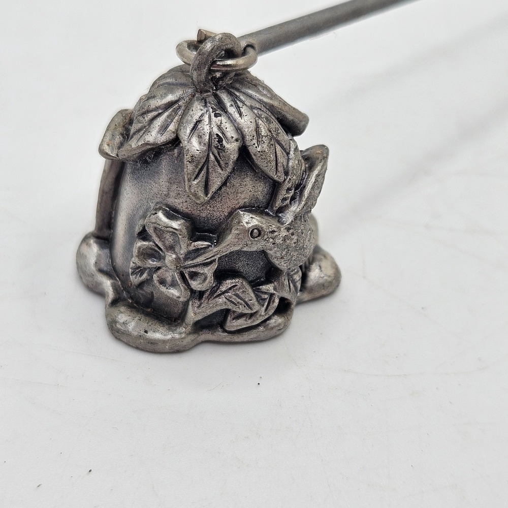 Vintage Pewter Candle Snuffer Bird Floral Design Long Handle Candle Extinguisher